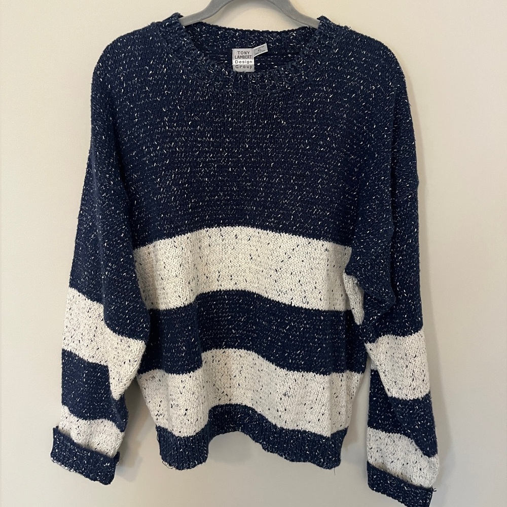 Tony Lambert Navy and White Knit Sweater